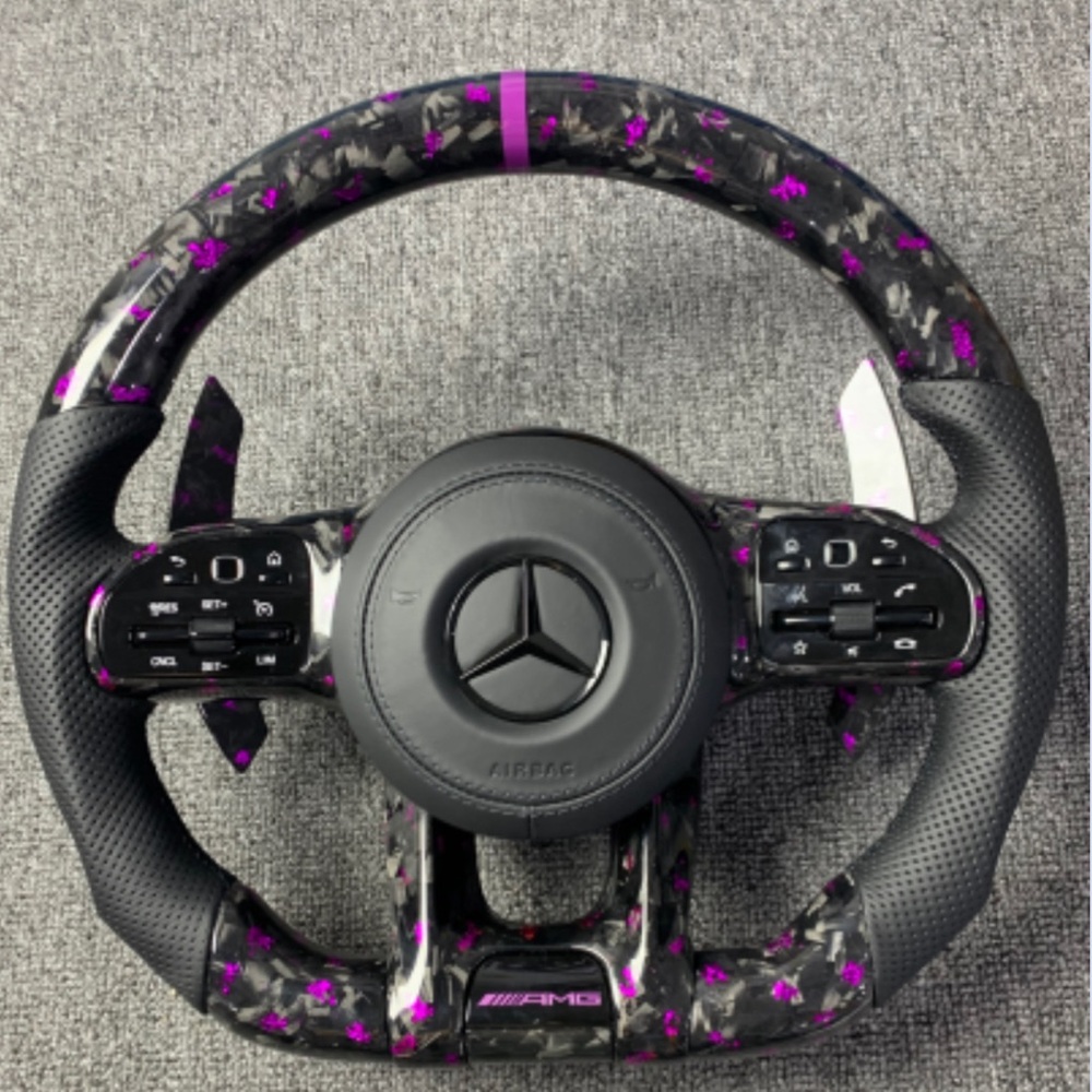 Mercedes AMG Forged Carbon Steering Wheel with Purple Accents